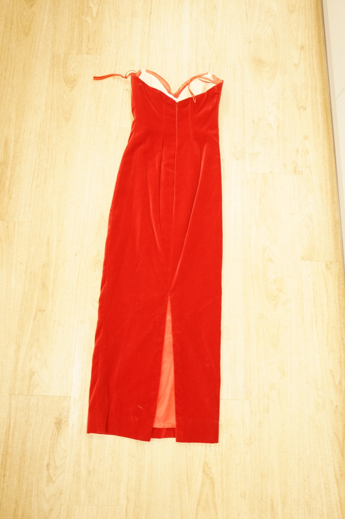 A 1960's/70's evening dress and jacket, with a red velvet dress